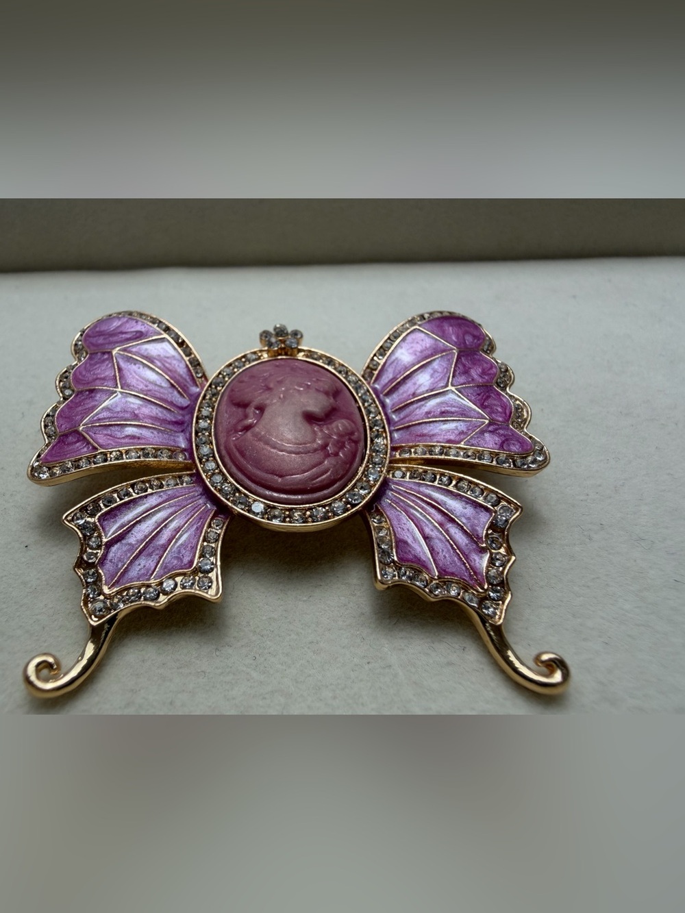 Purple Butterfly Cameo Brooch with Crystal Accents - Picture 2 of 5